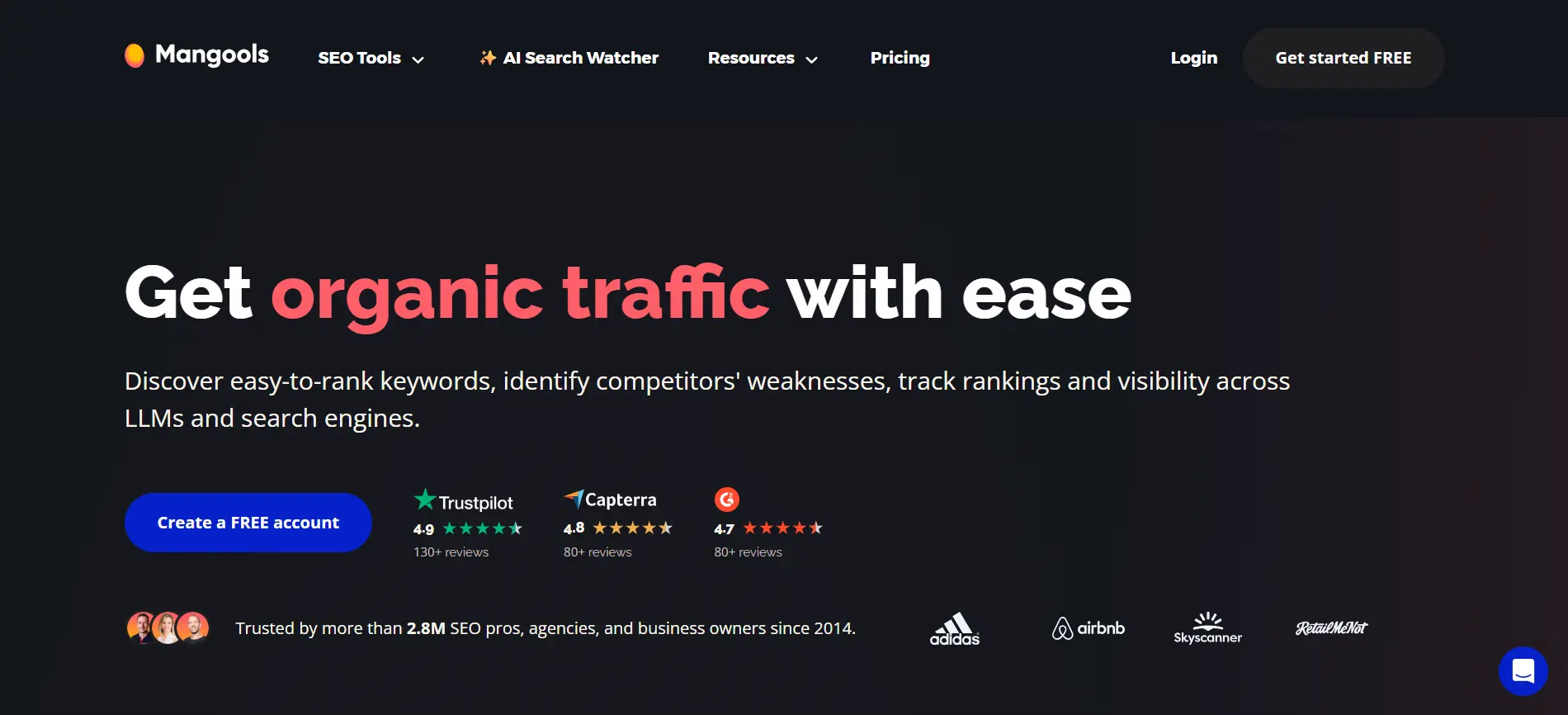 Mangools KWFinder and SEO tools interface