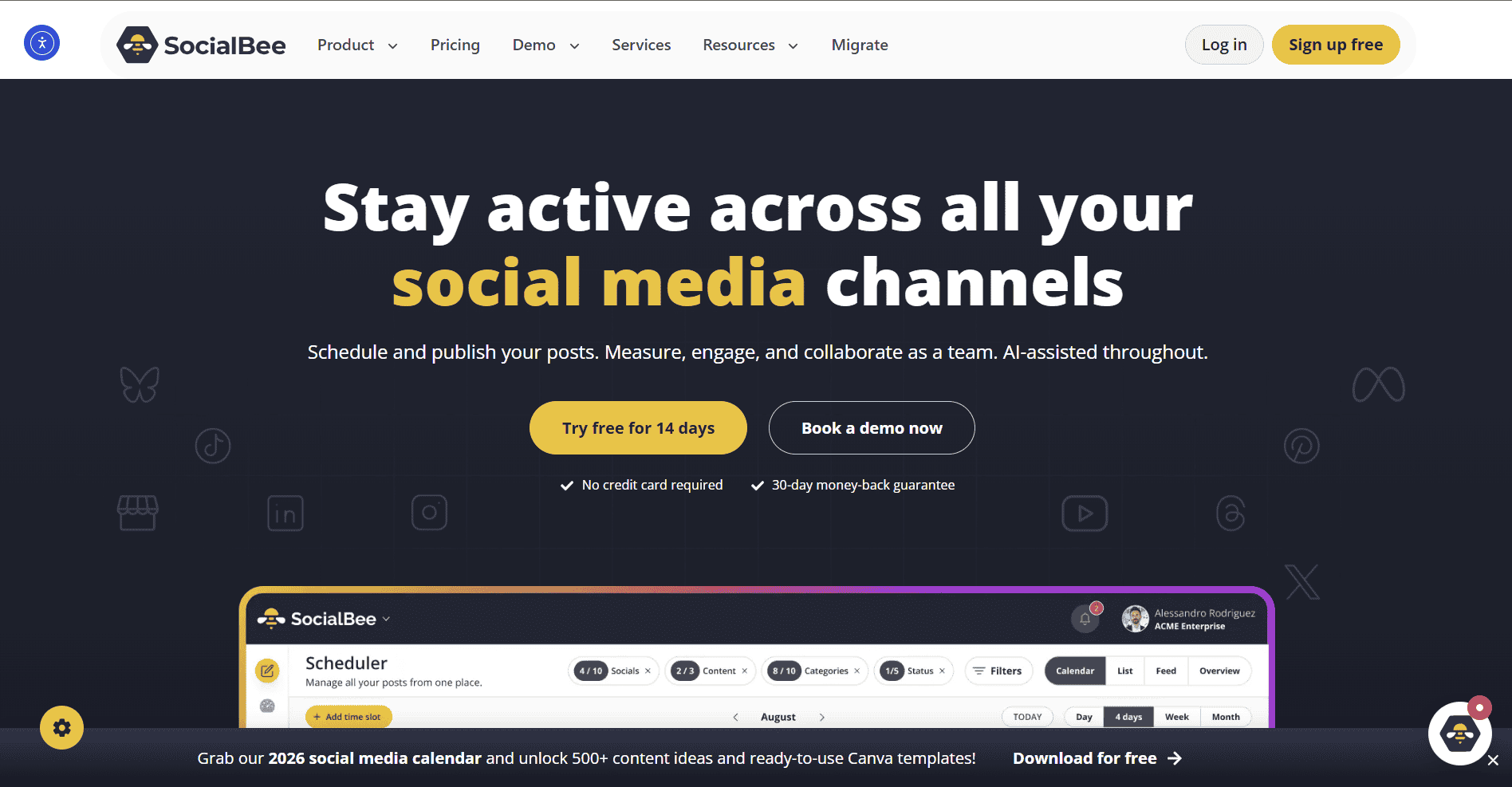 SocialBee content categories and recycling scheduling interface